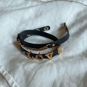 BLACK LEATHER “LOVE” WRAP BRACELET